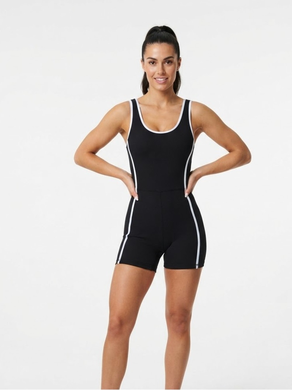 In Good State Ribbed Athletic Jumpsuit Contrast Trim Activewear Size L Yoga chic